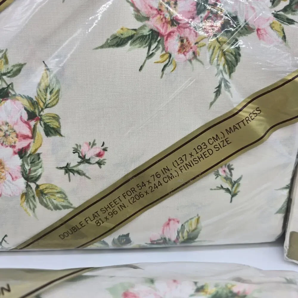 Vintage NOS Marvelaire Springmaid Floral Wild Rose Double Sheet Set Pillowcases